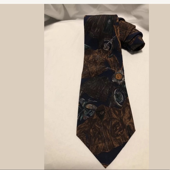 VTG Rare 80’s/90’s Polo Motorcycle Print Necktie - Picture 2 of 8